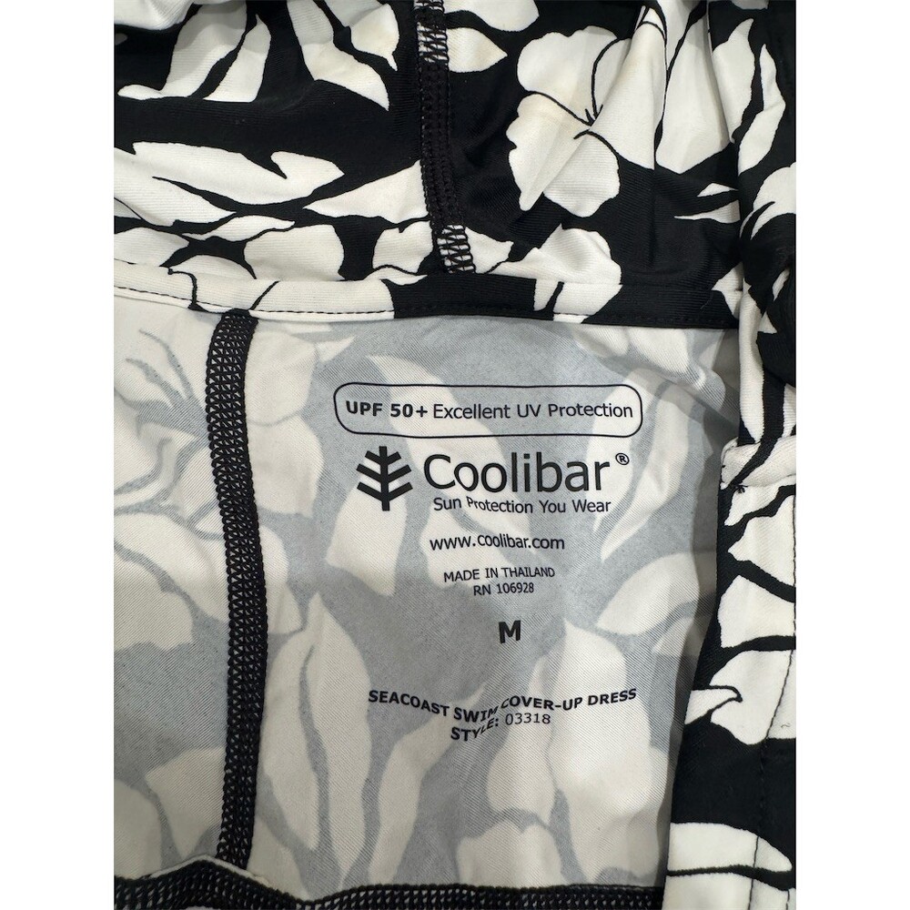 Coolibar Swim Cover-Up Dress Womens M Black White Floral Hooded UPF 50+ - Picture 3 of 7